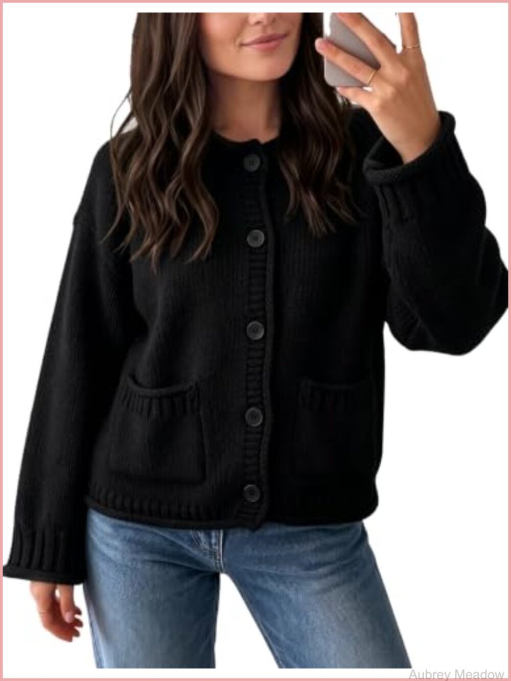 Chunky Knit Rollneck Button Down Cropped Cardigan Sweater